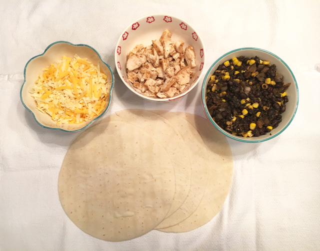 Chicken, Black Bean and Corn Quesadillas