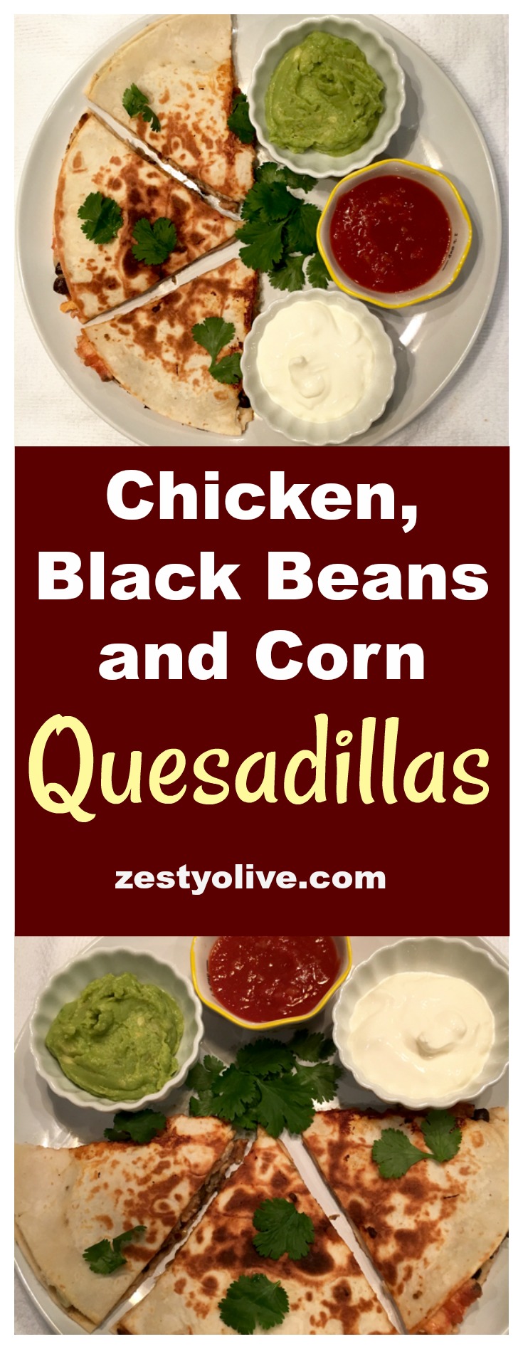 Easy, cheesy, Chicken, Black Bean and Corn Quesadillas are a tasty and quick meal that your kids and family will love! 