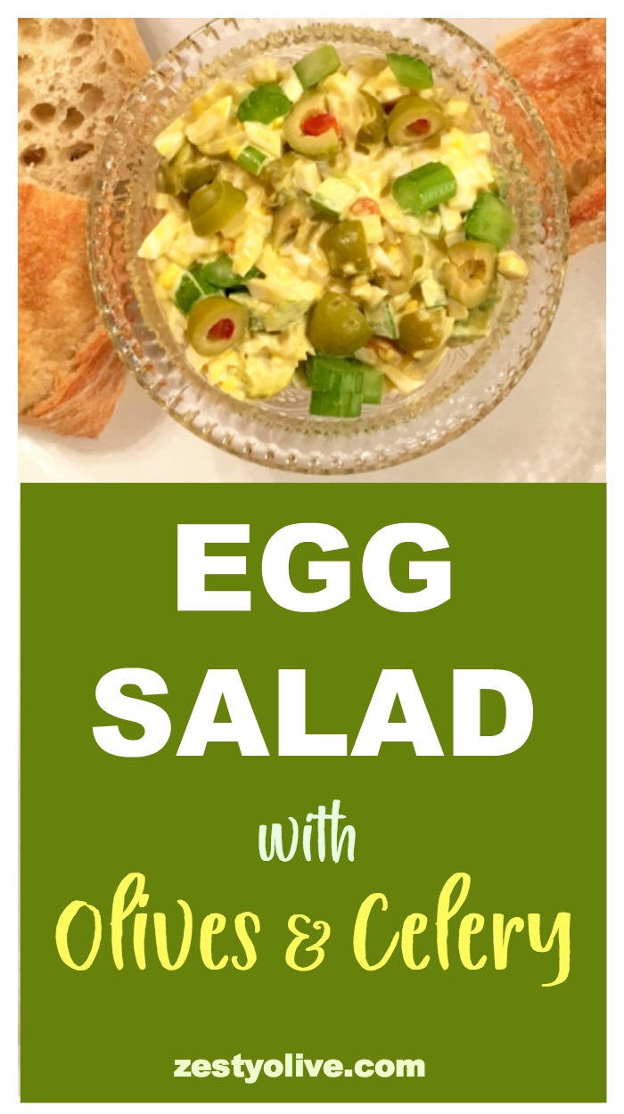 Here's a quick and tasty egg salad recipe that's sure to please the olive lover in you. I love how the crunch of the celery gives you a light, bright flavor while the green olives lend a bit of tartness to an overall egg-based dish. This egg salad with olives and celery recipe is simple to whip up!