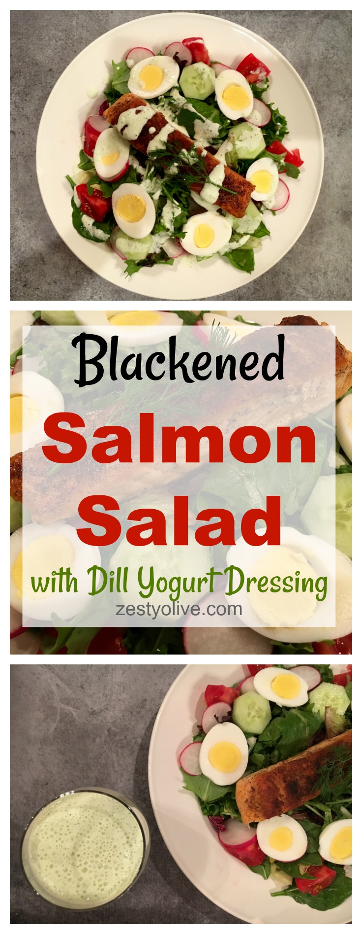 Blackened Salmon Salad with Dill Yogurt Dressing