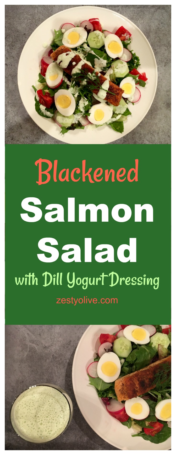 Blackened Salmon Salad with Dill Yogurt Dressing