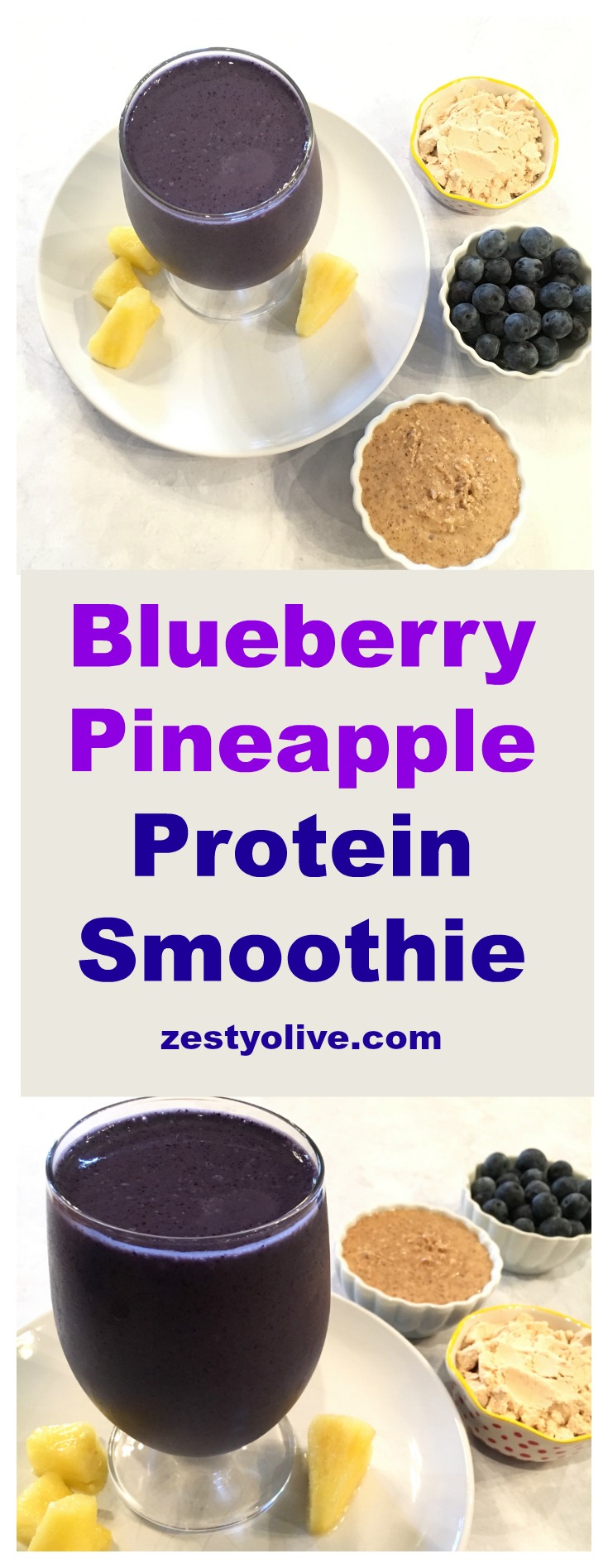 When blueberries are in season, this healthy Blueberry Pineapple Protein Smoothie is a favorite to make.