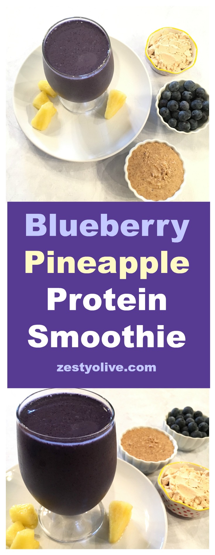 When blueberries are in season, this healthy Blueberry Pineapple Protein Smoothie is a favorite to make.