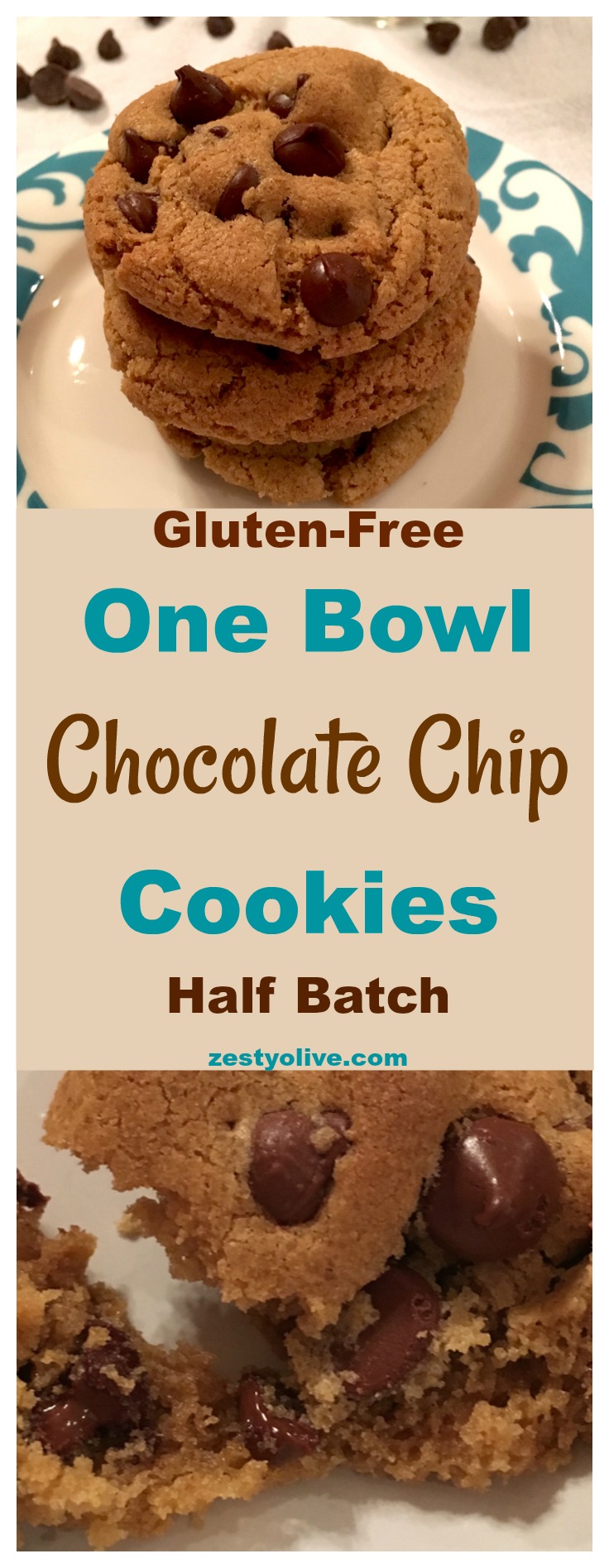 Easy Gluten-Free One Bowl Half Batch Chocolate Chip Cookies. Gooey and delicious - the best chocolate chip cookie recipe!