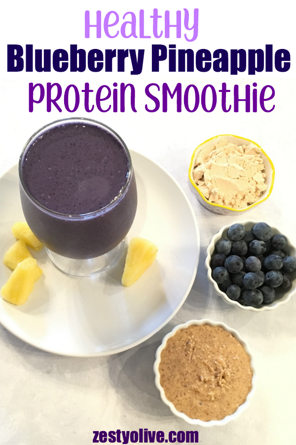 When blueberries are in season, this healthy Blueberry Pineapple Protein Smoothie is a favorite to make.