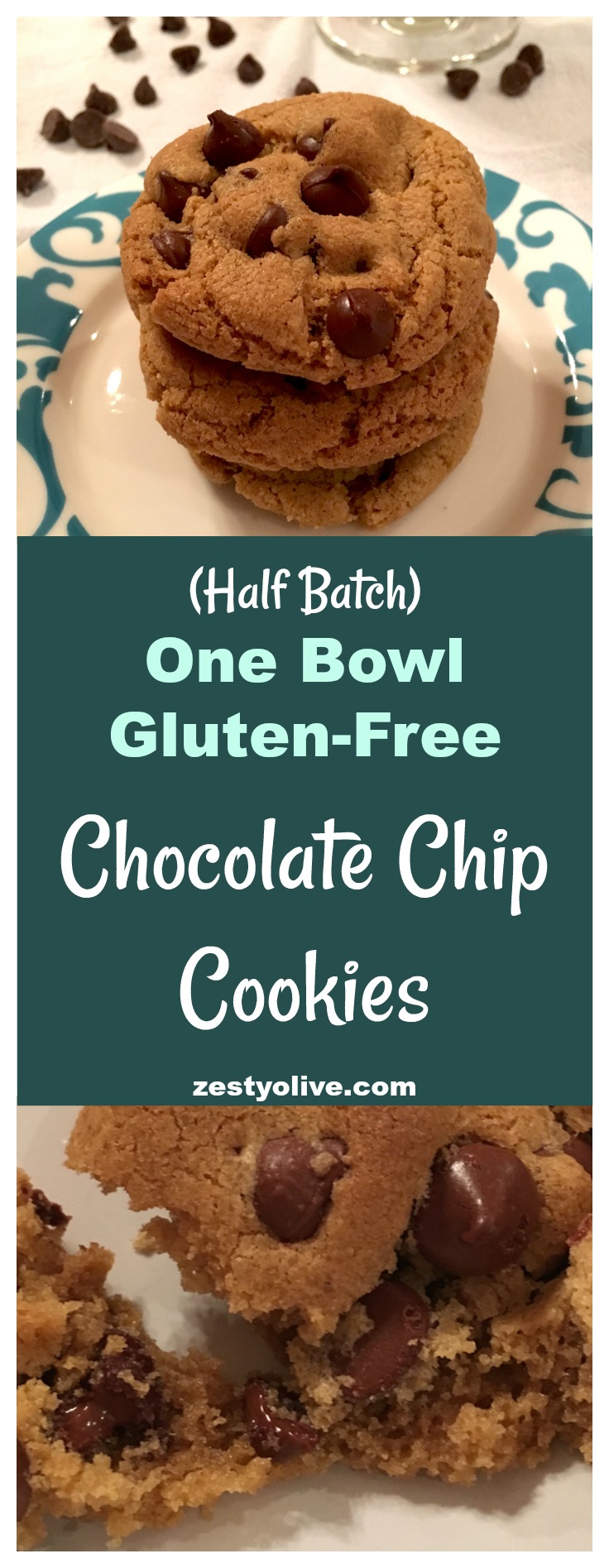Easy Gluten-Free One Bowl Half Batch Chocolate Chip Cookies. Gooey and delicious - the best chocolate chip cookie recipe!