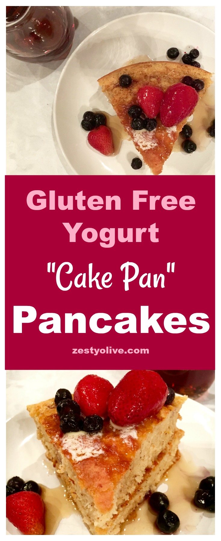 Don't want to stand over a hot griddle flipping and waiting for your pancakes? Try my simple oven bake method and give these healthy Gluten Free Yogurt Cake Pan Pancakes a try today. This is possibly the easiest way to make pancakes!