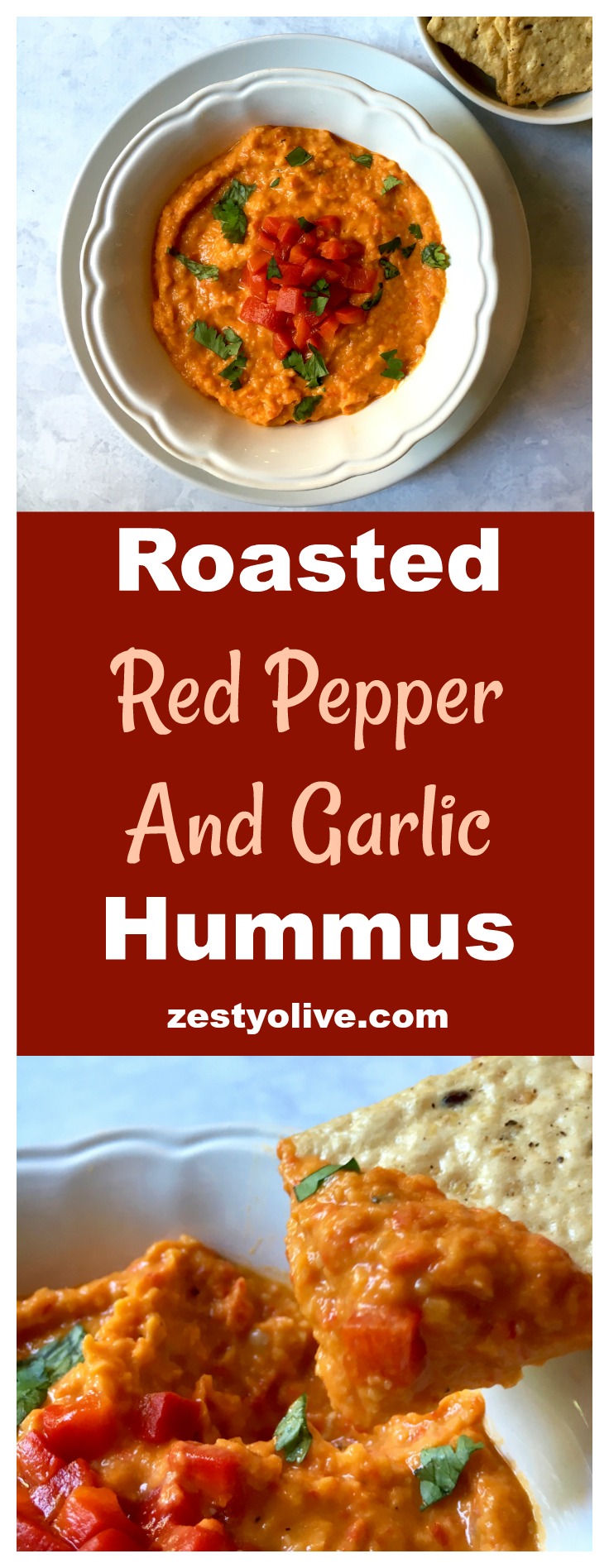 Roasted Red Pepper And Garlic Hummus - a quick and easy appetizer dip for hummus lovers!