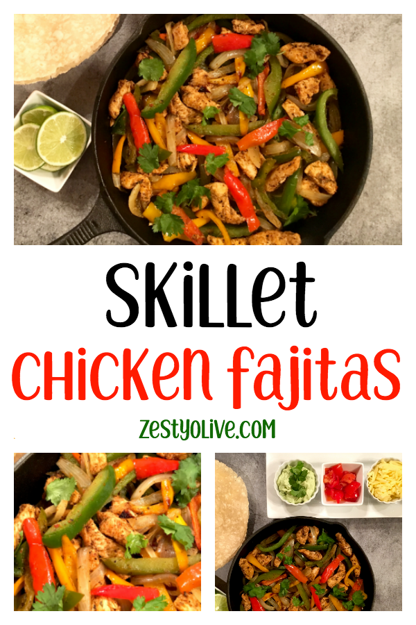 Here's my take on easy, zesty, skillet chicken fajitas, sizzled to perfection in a cast iron skillet.