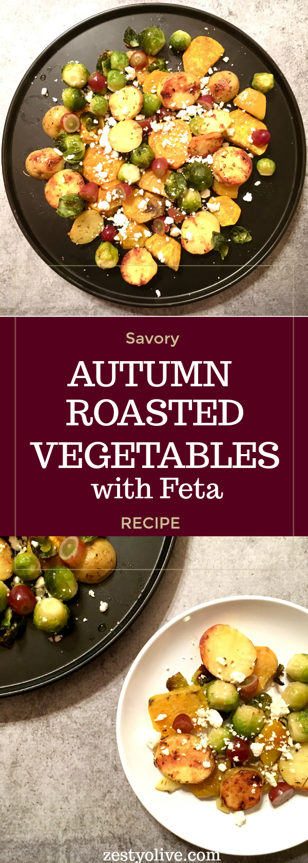 Autumn Roasted Vegetables with Feta Cheese and Red Grapes makes a beautiful warm salad or side item. It’s easy, healthy, naturally gluten-free and tastes amazing.