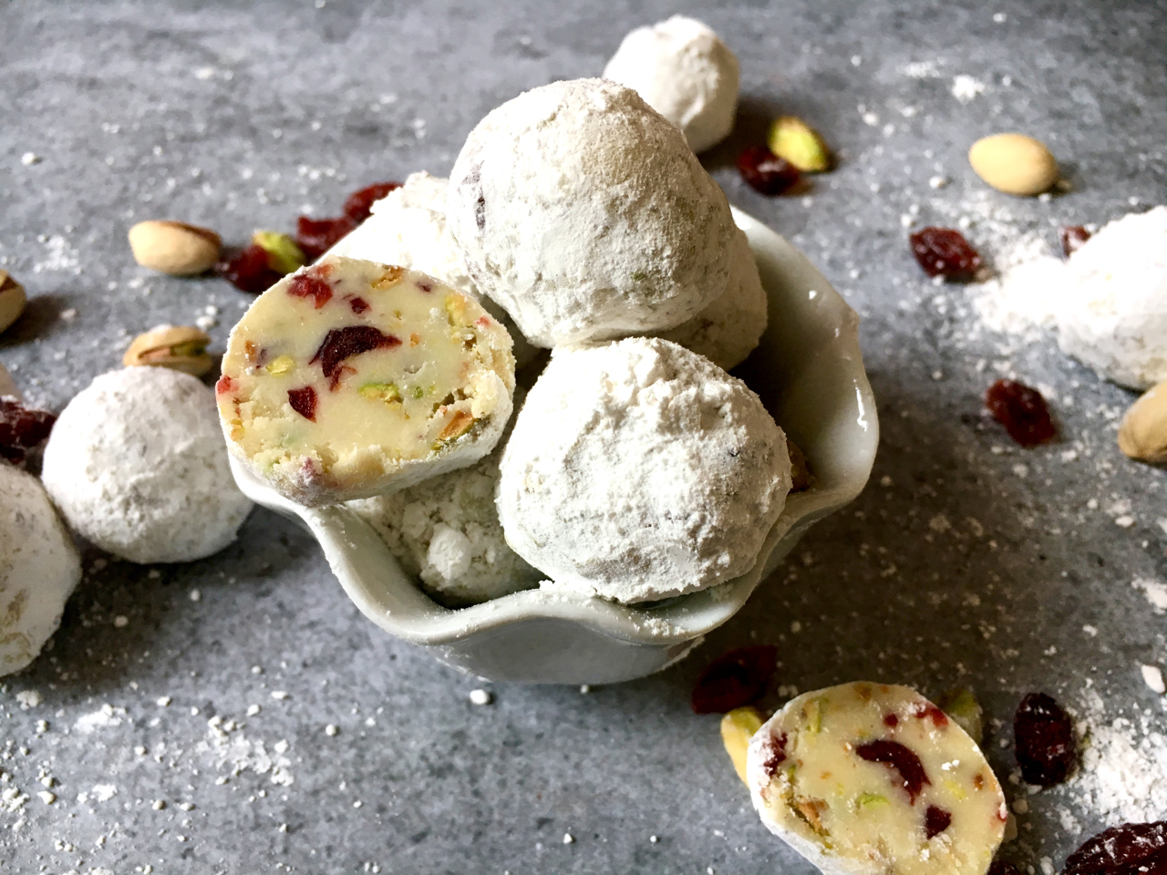 White Chocolate Cranberry Pistachio Snowflake Truffles