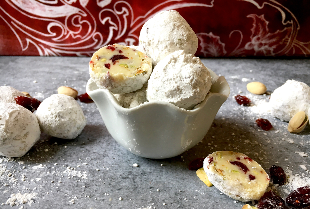 White Chocolate Cranberry Pistachio Snowflake Truffles