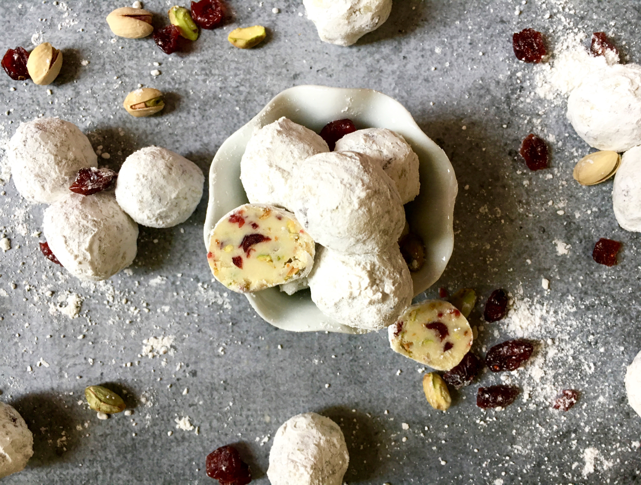 White Chocolate Cranberry Pistachio Snowflake Truffles