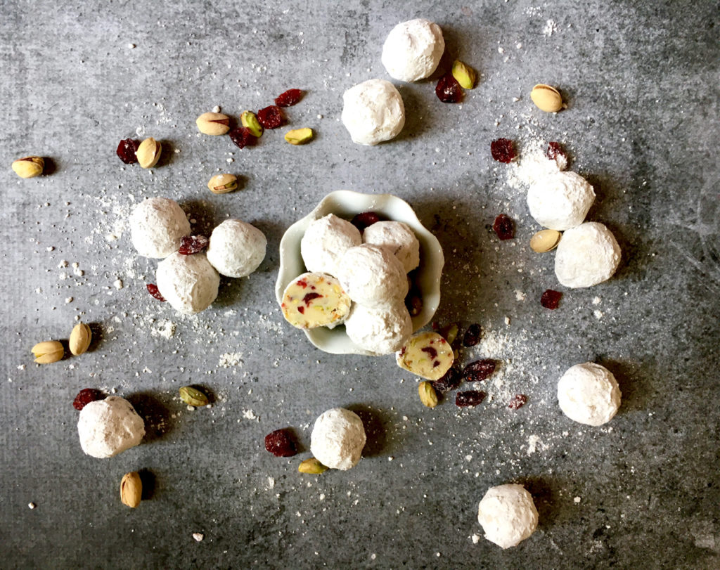 White Chocolate Cranberry Pistachio Snowflake Truffles * Zesty Olive ...