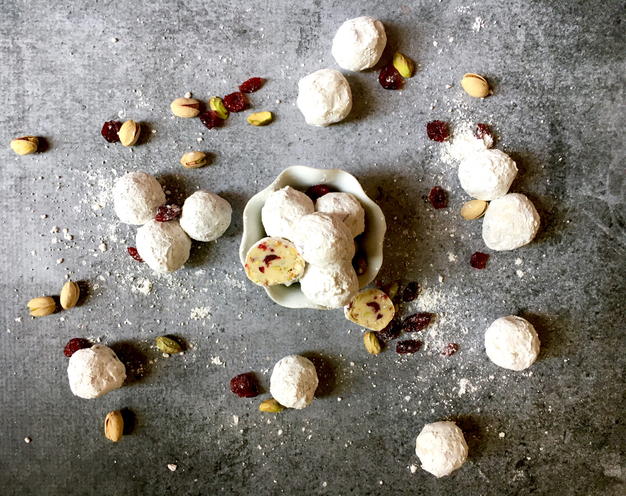 White Chocolate Cranberry Pistachio Snowflake Truffles