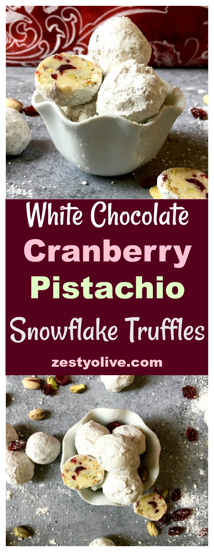 White Chocolate Cranberry Pistachio Snowflake Truffles