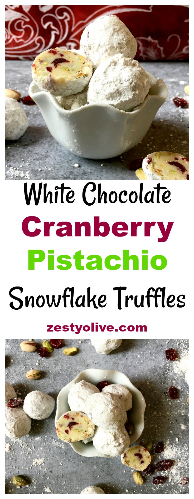 White Chocolate Cranberry Pistachio Snowflake Truffles