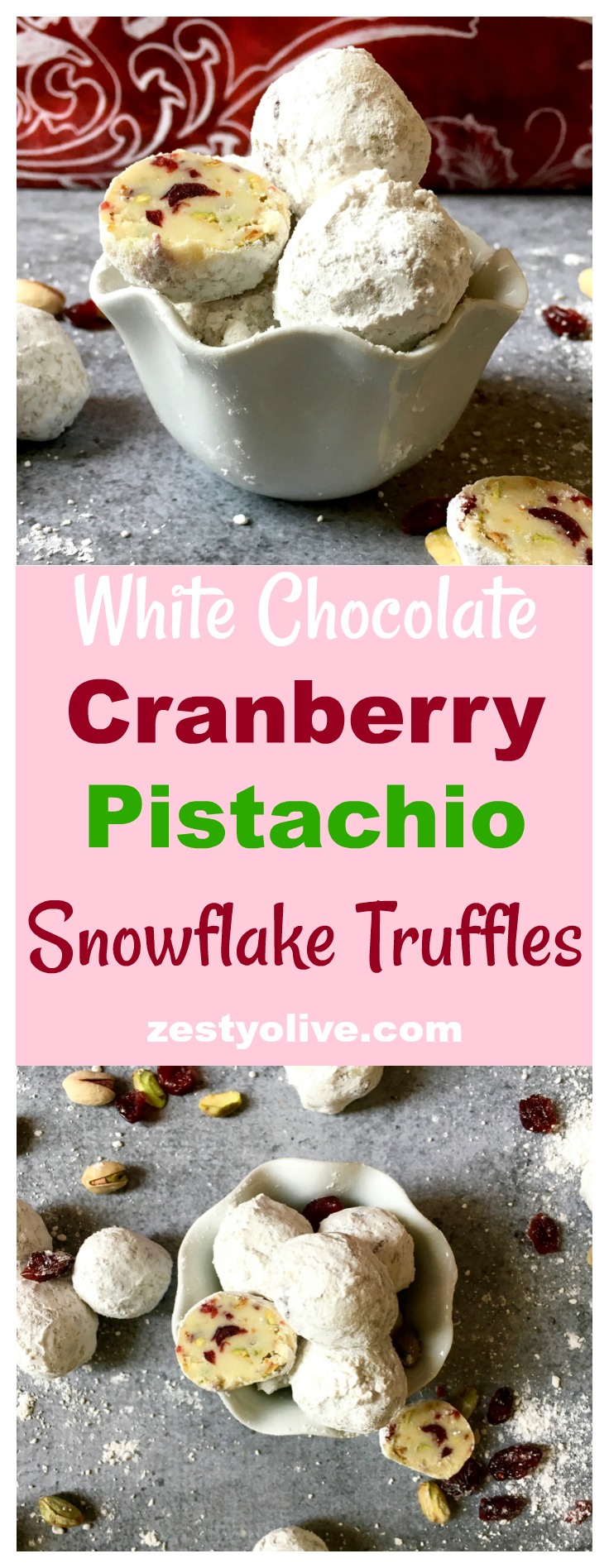 White Chocolate Cranberry Pistachio Snowflake Truffles