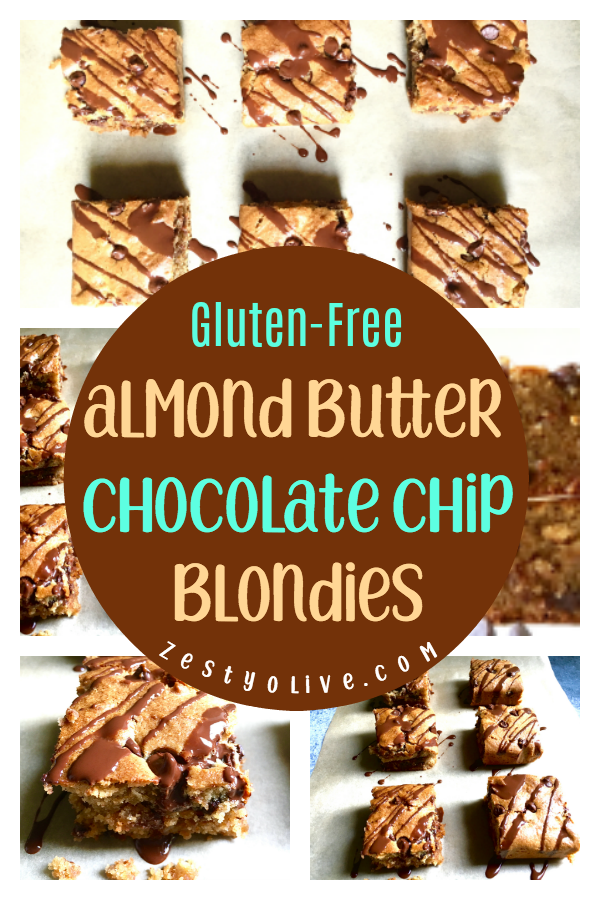 These Gluten Free Almond Butter and Chocolate Chip Blondies can be made in one bowl, no mixer required! They bake in under 30 minutes and can be ready to eat as soon as they have cooled.