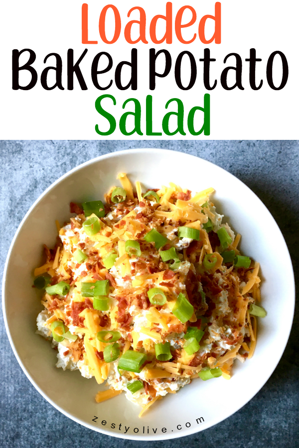 This Loaded Baked Potato Salad is simple but outrageously delicious! It’s perfect as a side dish for cookouts, BBQs, and any time you need a savory ‘tater salad.