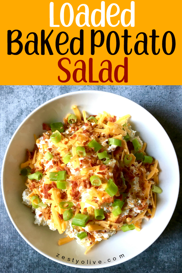 This Loaded Baked Potato Salad is simple but outrageously delicious! It’s perfect as a side dish for cookouts, BBQs, and any time you need a savory ‘tater salad.