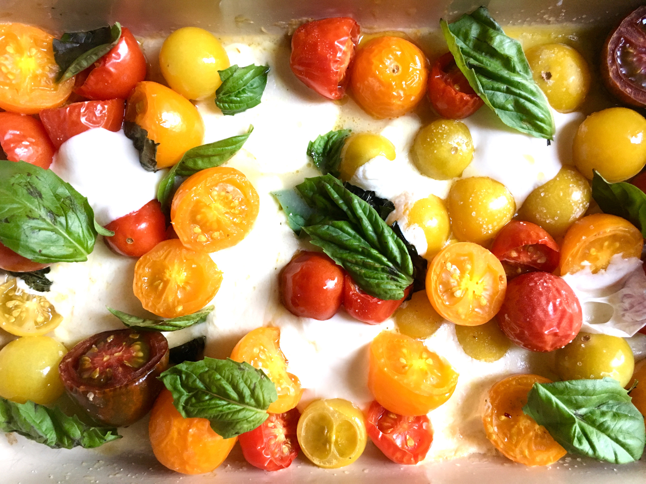 Roasted Heirloom Tomato Basil Mozzarella Caprese Salad * Zesty Olive ...