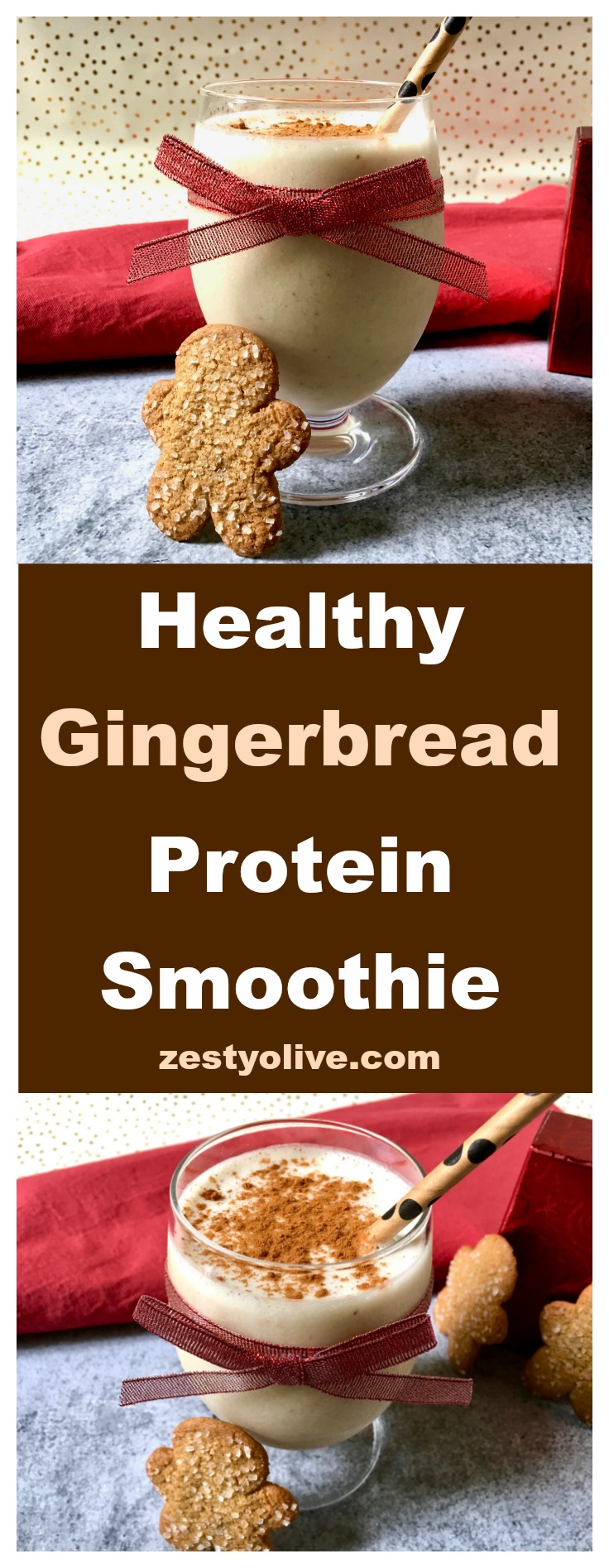 Classic holiday spices enhance and flavor this Healthy Gingerbread Protein Smoothie.