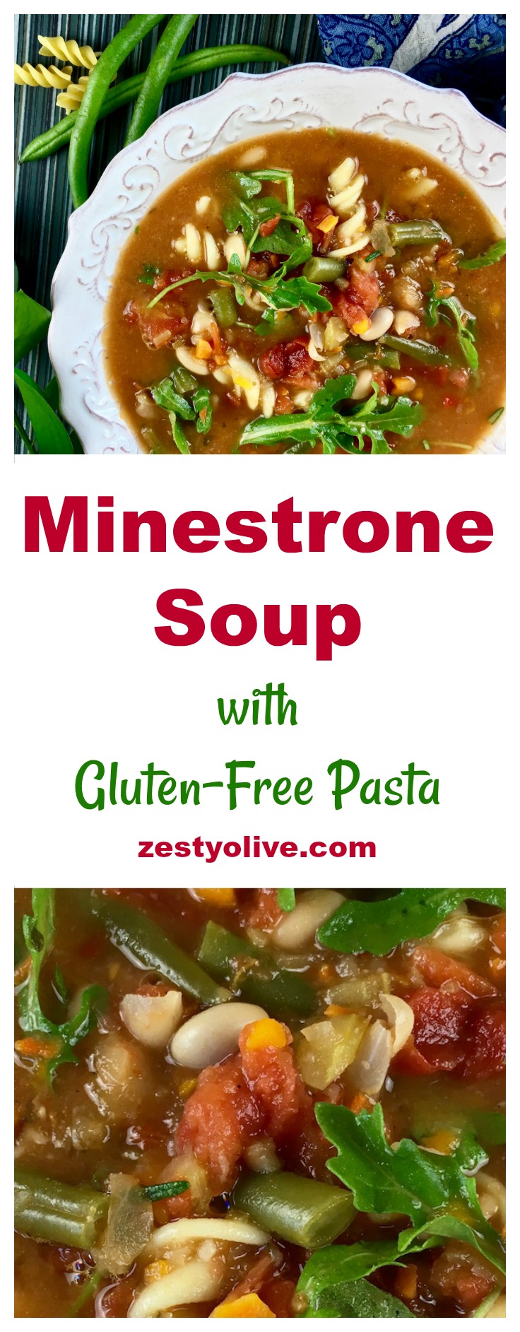 This hearty Italian Minestrone Soup With Gluten Free Pasta is full of healthy veggies and zesty herbs.