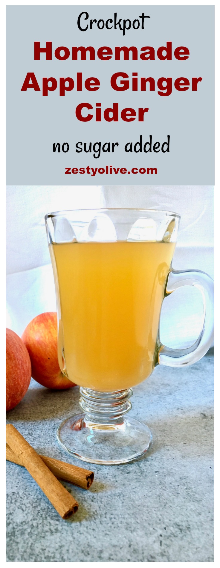 This Easy Homemade Apple Ginger Cider Recipe with no added sugar will fill your home with aromas of the season: apple, orange, ginger, cinnamon and cloves, while it simmers in your crock pot.