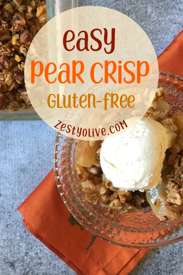 This Easy Pear Crisp is the perfect dessert for fall. Spiced with cinnamon, ginger and vanilla, it’s also a gluten-free, paleo and vegan option for those looking for a healthy harvest dessert.