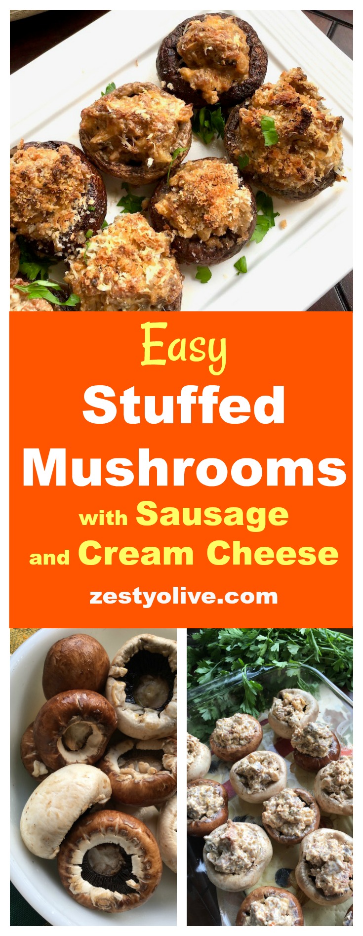 These Stuffed Mushrooms with Sausage and Cream Cheese are a zesty appetizer to serve when entertaining. They are easy to make and your guests will love them! #recipes #mushrooms #sausage #stuffedmushrooms #appetizer