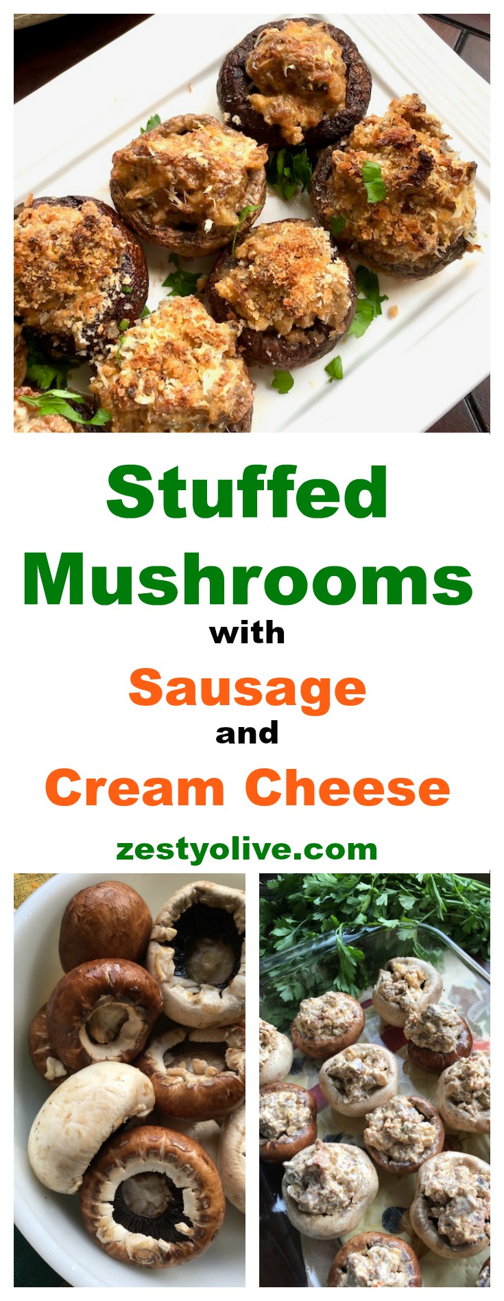 These Stuffed Mushrooms with Sausage and Cream Cheese are a zesty appetizer to serve when entertaining. They are easy to make and your guests will love them! #recipes #mushrooms #sausage #stuffedmushrooms #appetizer