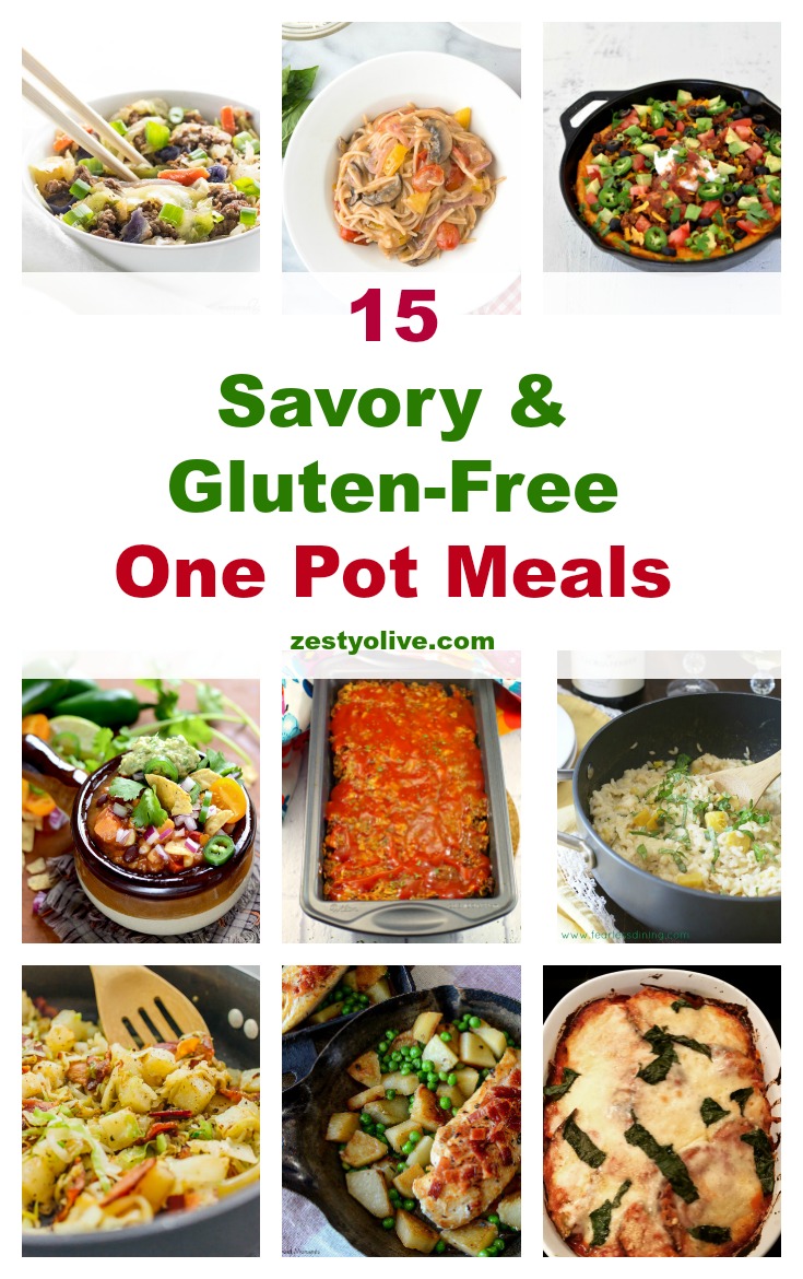Keep effort to a minimum by whipping up a savory and gluten-free meal in just one pot! Here are 15 one pot savory and gluten-free meals to add to your  meal planning rotation for those days when you just Can't. Even. with the dishes. 