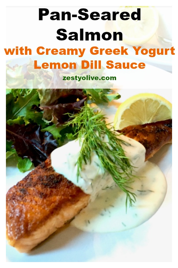 This zesty Pan-Seared Salmon with Creamy Greek Yogurt Lemon Dill Sauce is a quick and easy meal to prepare.