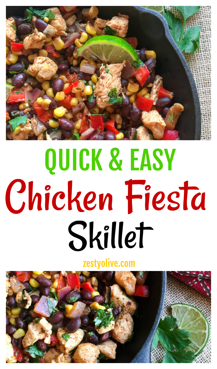 This quick and easy one-pan chicken fiesta skillet can be on the table in just 30 minutes. It's a healthy and satisfying meal perfect for busy weeknights. You can easily pair it with yummy sides like rice and refried beans, or even a fresh salad. 