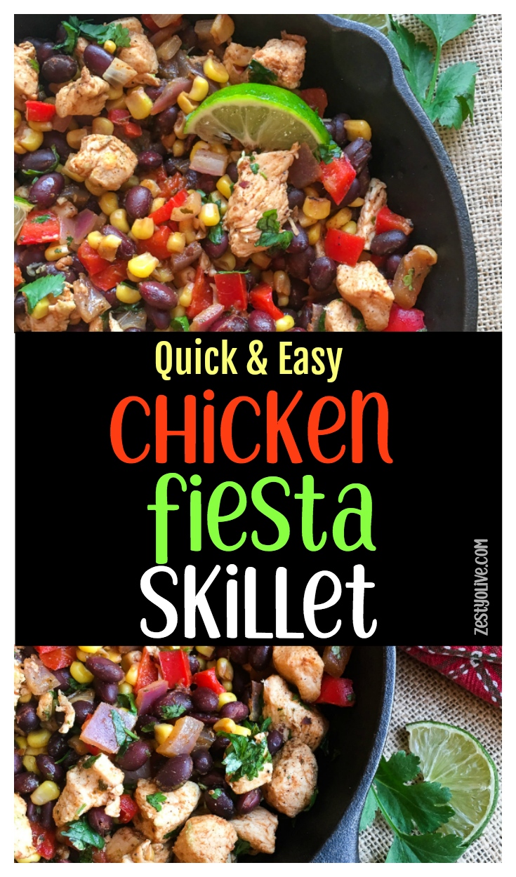This quick and easy one-pan chicken fiesta skillet can be on the table in just 30 minutes. It's a healthy and satisfying meal perfect for busy weeknights. You can easily pair it with yummy sides like rice and refried beans, or even a fresh salad. 