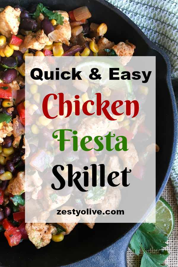 This quick and easy one-pan chicken fiesta skillet can be on the table in just 30 minutes. It's a healthy and satisfying meal perfect for busy weeknights. You can easily pair it with yummy sides like rice and refried beans, or even a fresh salad. 