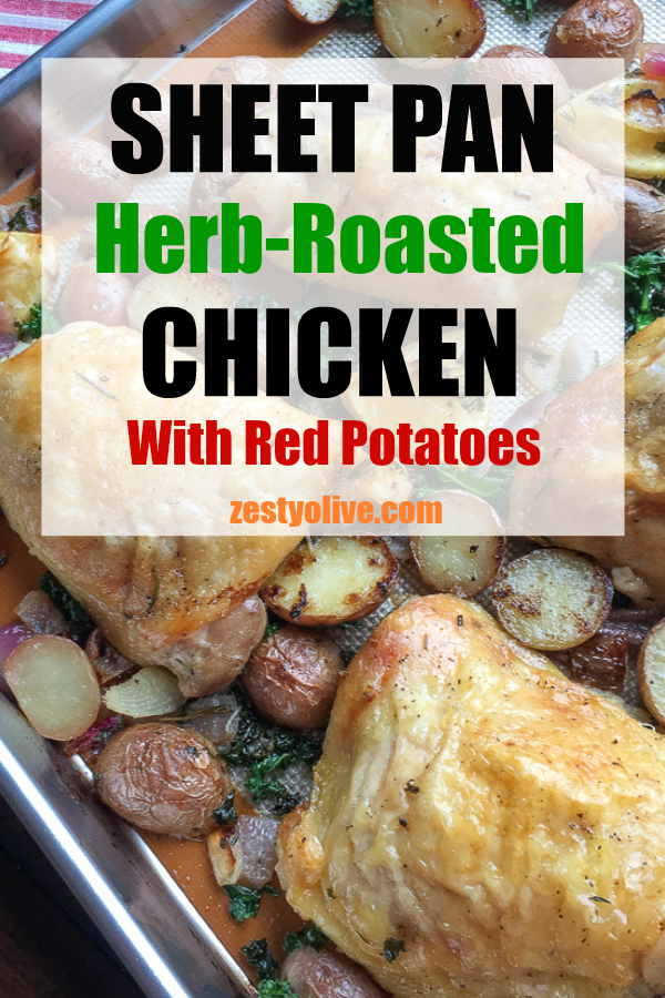 This easy Sheet Pan Herb-Roasted Chicken with Red Potatoes will become a family favorite. This dinner can be prepped and in the oven in 10 minutes. Serve up this delicious, juicy chicken and savory potatoes and be prepared for the compliments!