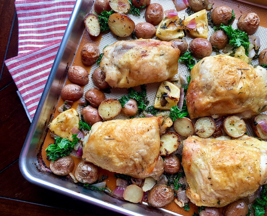 This easy Sheet Pan Herb-Roasted Chicken with Red Potatoes will become a family favorite. This dinner can be prepped and in the oven in 10 minutes. Serve up this delicious, juicy chicken and savory potatoes and be prepared for the compliments!